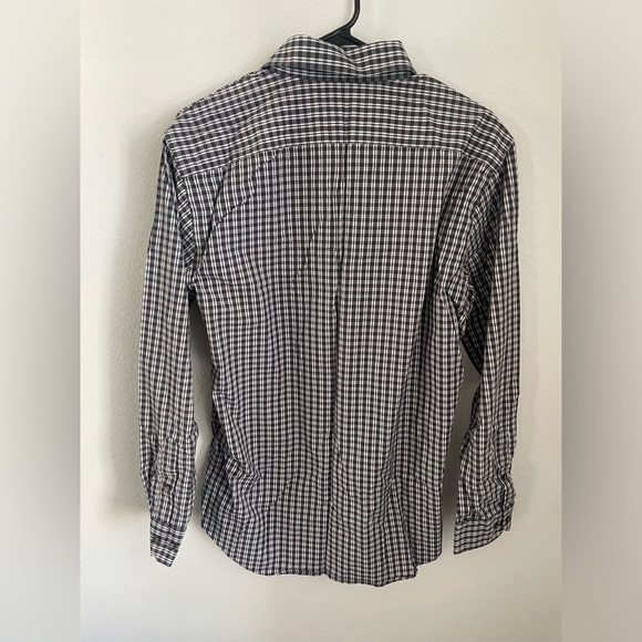 Dark Gray Striped Men's Calibrate Dress Shirt Button Up Neck 16.5 - Picture 6 of 9